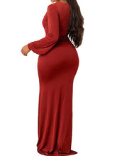 V Neck Long Sleeve Ruched Maxi Dress